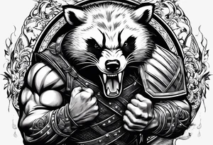 Draw me badger/wolverine with aggressive full body show, killer face with cute smile, very long nails and he attacks like a gladiator to enemy and also he has very deadly looking tattoo idea