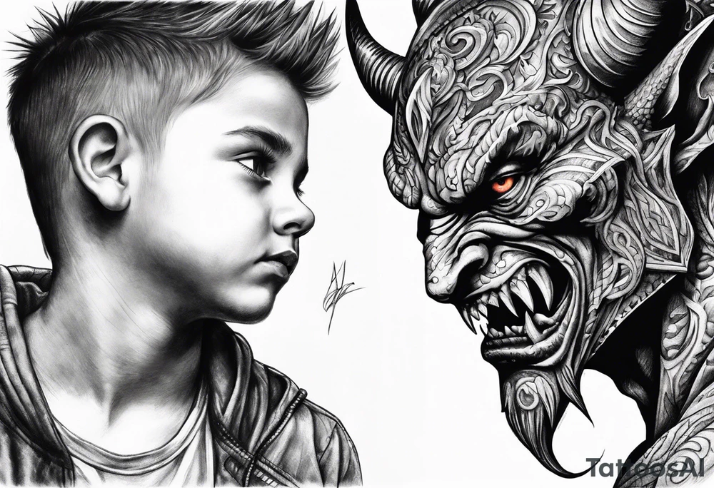 Demon stalking a boy tattoo idea