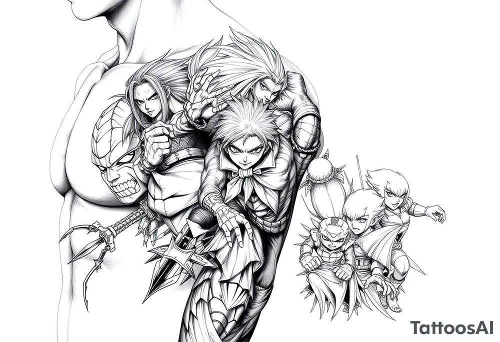 12 or more anime characters in their powerful form... More abstract tattoo idea