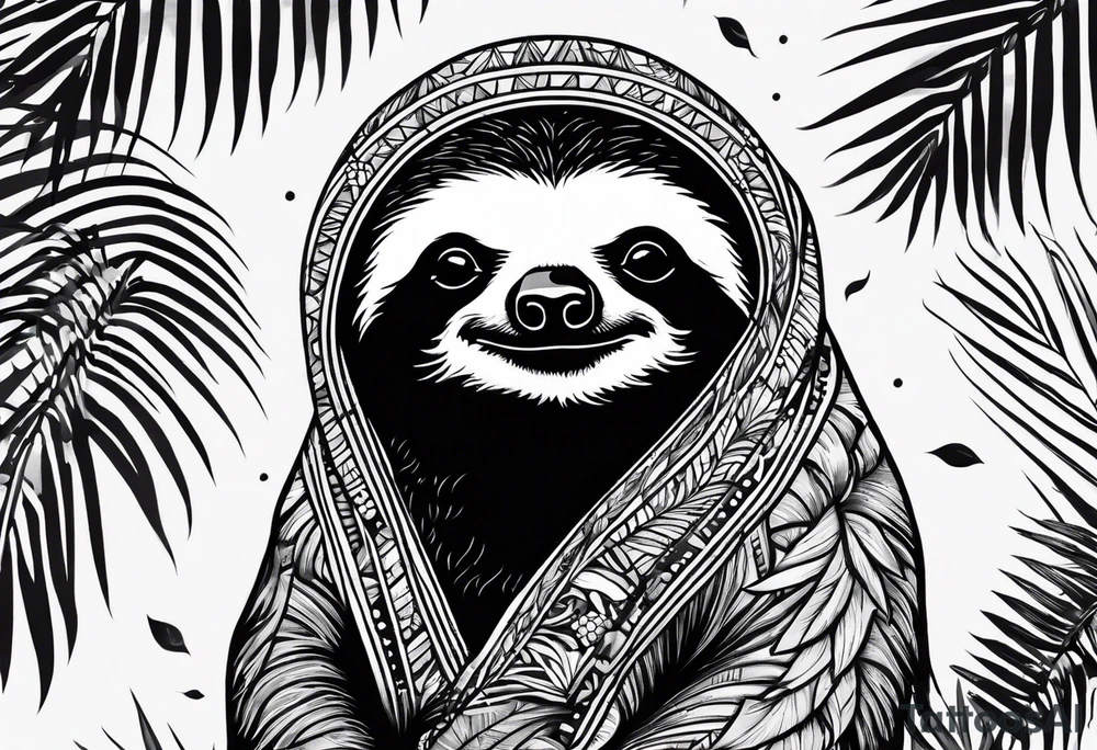 Sloth under palm tattoo idea
