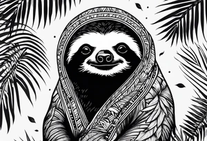 Sloth under palm tattoo idea