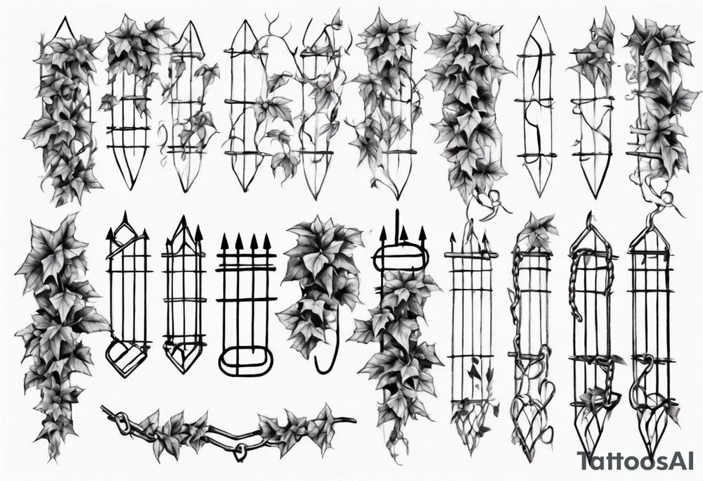 chain link fence with pointy ivy tattoo idea