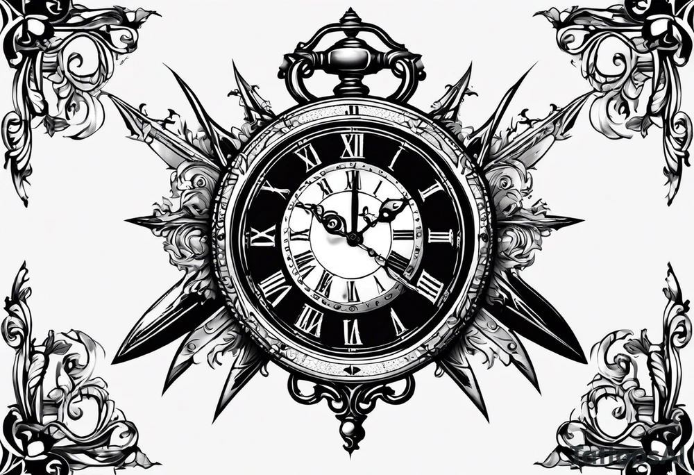 i want a tattoo of a clock with swords tattoo idea