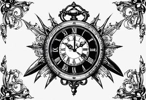 i want a tattoo of a clock with swords tattoo idea