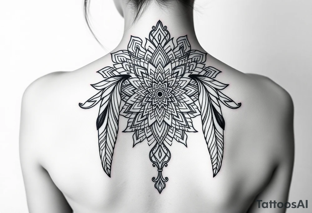 spiritual feathers ornamental mandala shaman tattoo idea