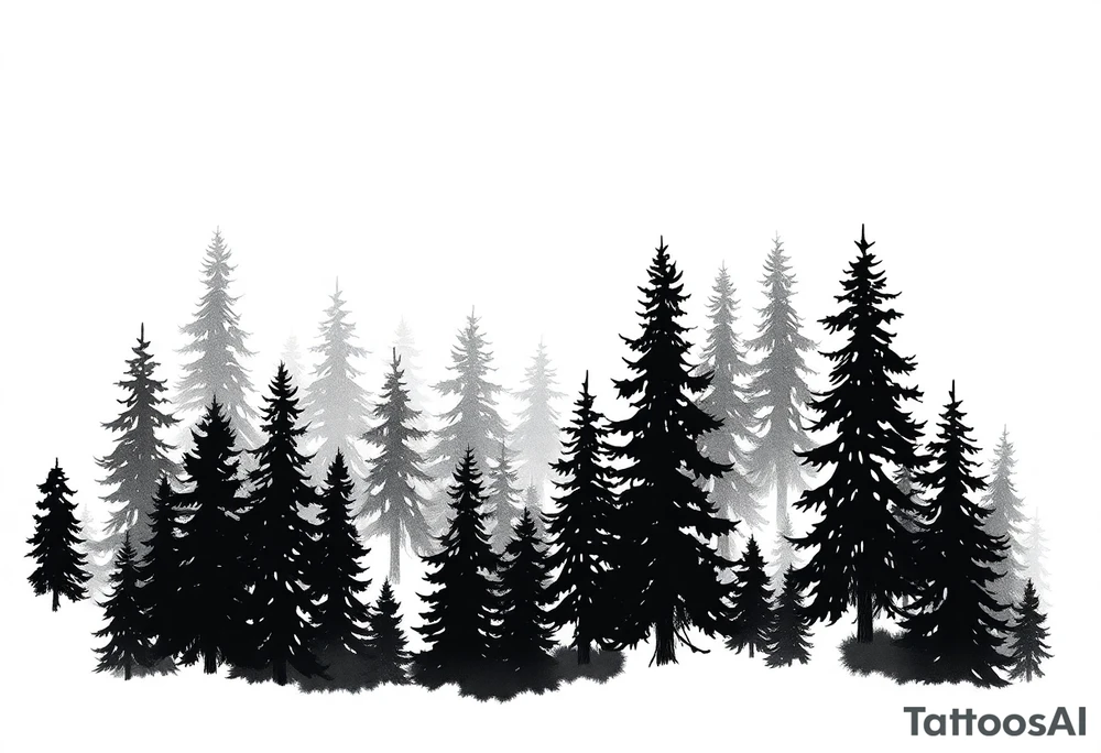 Coniferouse forest silhouette with black and gray trees tattoo idea Coniferouse forest silhouette with black and gray trees tattoo idea