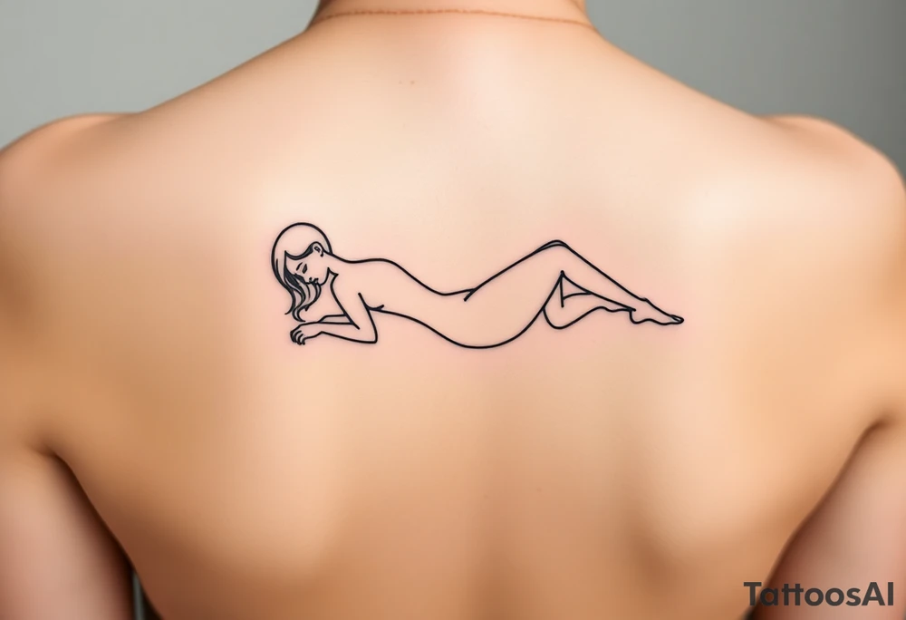 delicate small silhouette of woman lying on her side tattoo idea