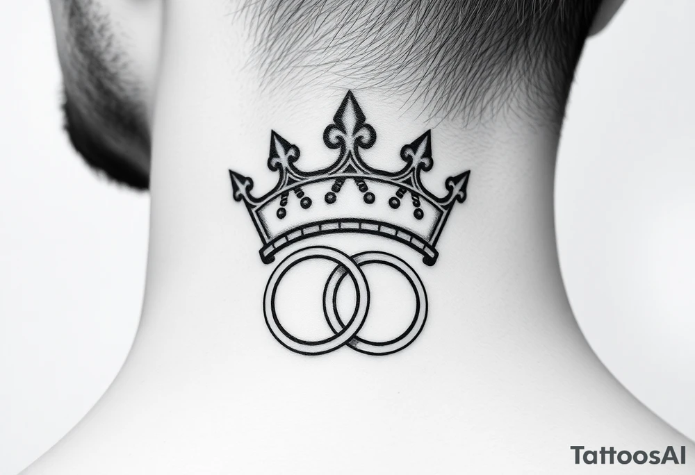 combination of king and queen crown with two wedding rings tattoo idea