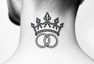 combination of king and queen crown with two wedding rings tattoo idea