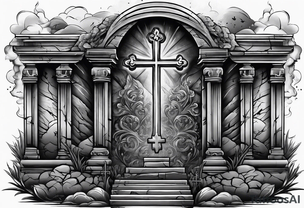 Tomb with smoke and crosses tattoo idea