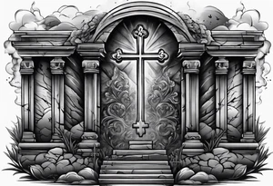 Tomb with smoke and crosses tattoo idea