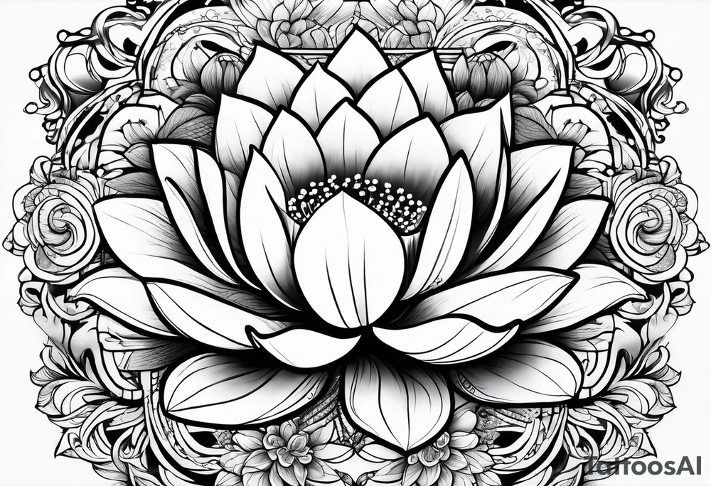 Tiny  Floating lotus upper back with florals and henna to each shoulder tattoo idea