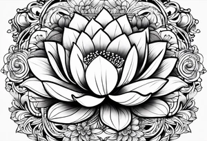 Tiny  Floating lotus upper back with florals and henna to each shoulder tattoo idea