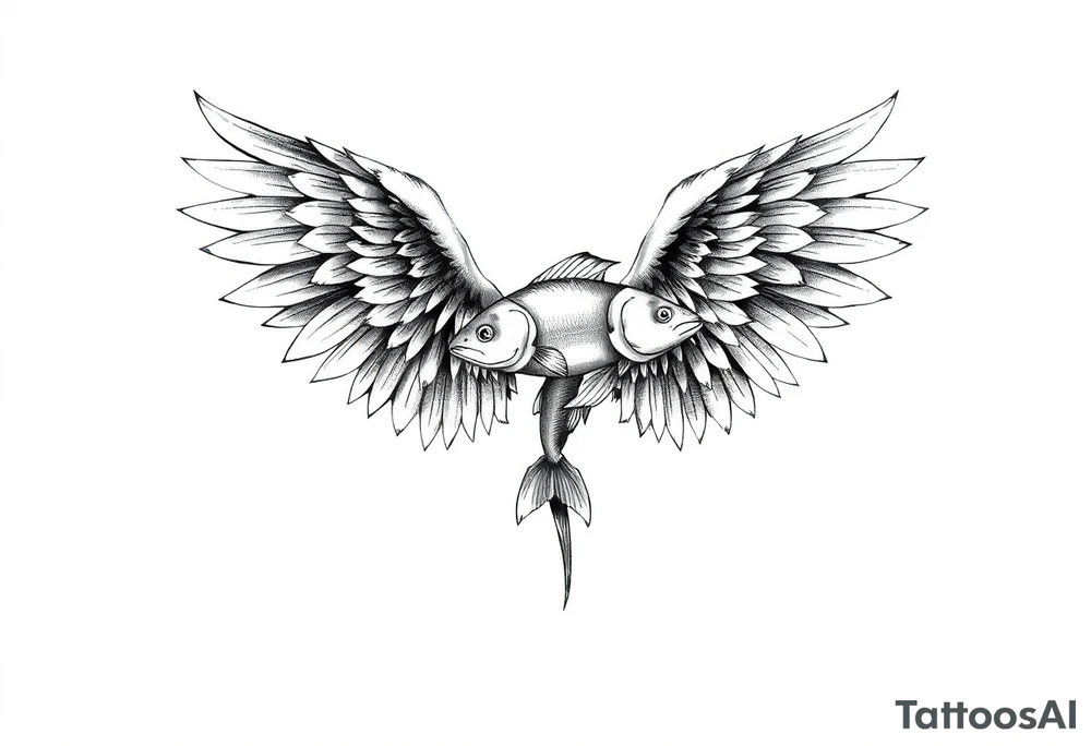 angel wings with fish inside the wings tattoo idea