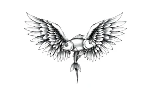 angel wings with fish inside the wings tattoo idea