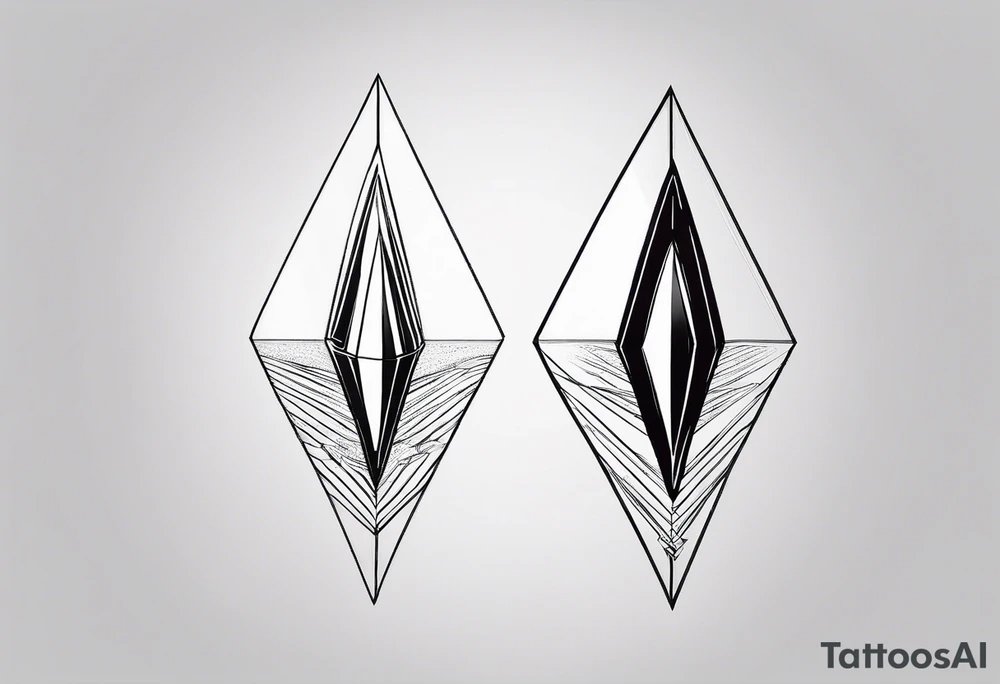 simple line tattoo of elongated diamond split down the middle vertically into 2 mirror image shapes tattoo idea