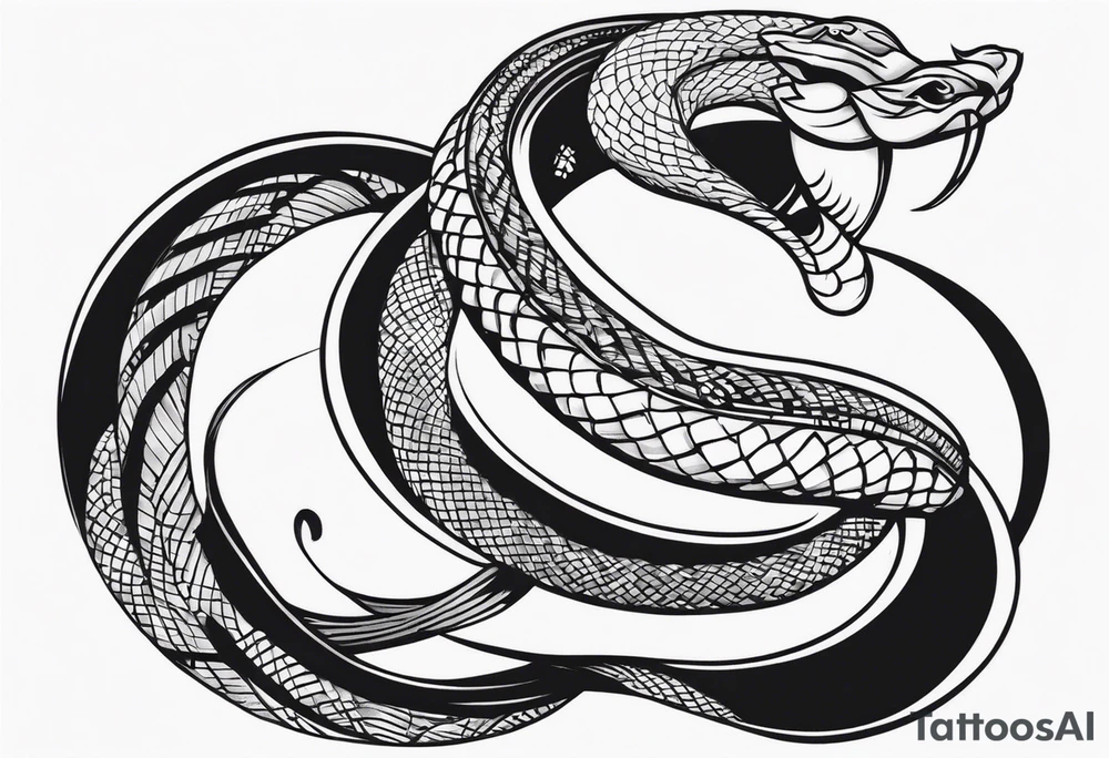 Aggresive Snake with a sword, this design must be in a vertical vertical proportion. Also, the desing must be minimalistic not saturated. tattoo idea