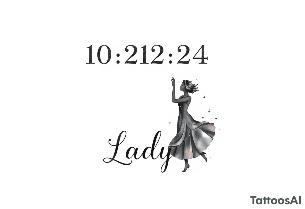 A cancer dedication tattoo with the date 10/22/24. With the name ‘Lady’. Incorporating salsa music and dancing. tattoo idea