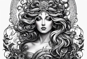 Gruselige und Düstere Medusa mit den Schlangenhaaren auf transparentem Hintergrund tattoo idea