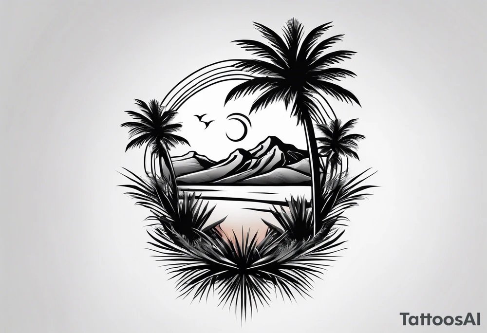 Forearm, desert palm oasis tattoo idea