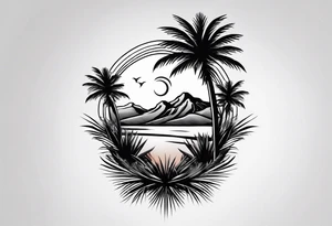 Forearm, desert palm oasis tattoo idea