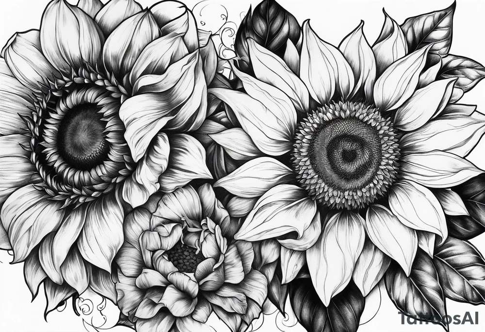 Sunflower and rose flower tattoo idea