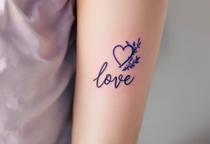 A silver  ᚹ love rune with blue accents, surrounded by violet tattoo idea