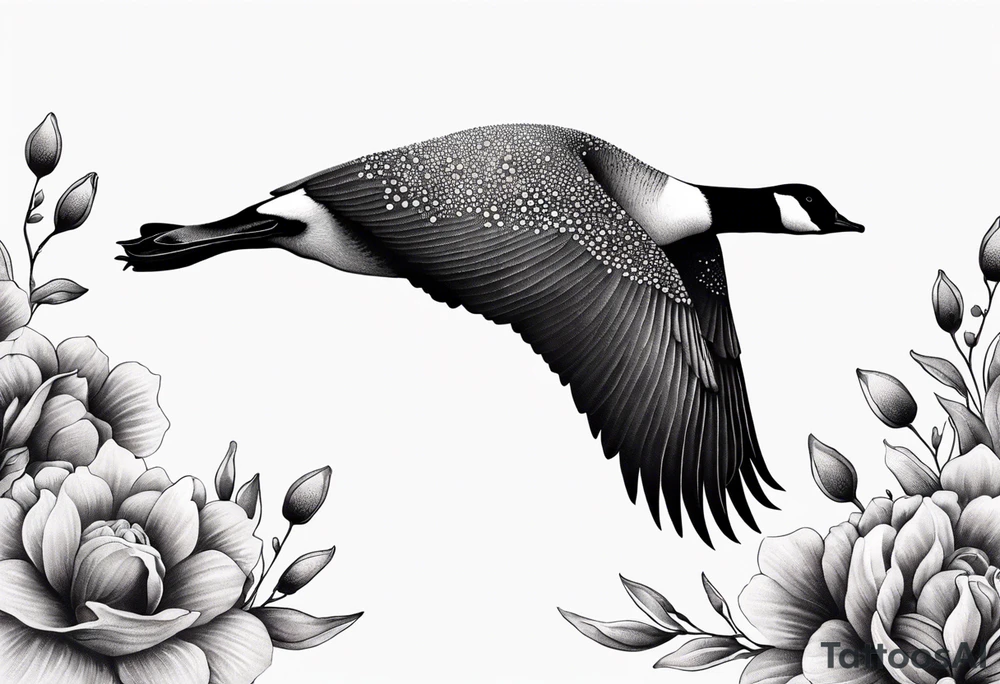 canadian goose taking off profile flowers tattoo idea