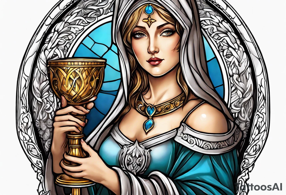 Female saint holding a chalice tattoo idea