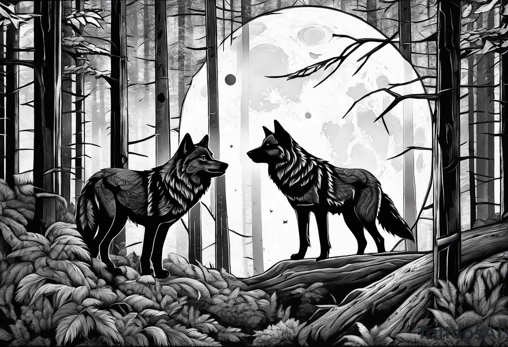 Moon
Wolf
Forest tattoo idea