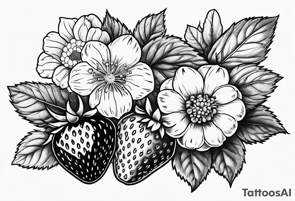 Strawberry and raspberries mixed with flowers tattoo tattoo idea