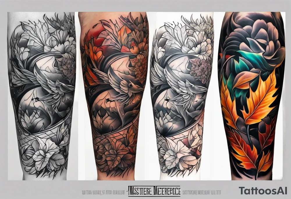 knee tattoo in fall color masculine tattoo idea