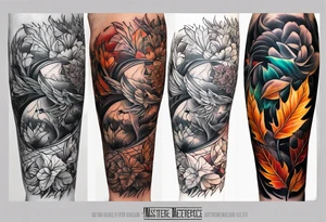 knee tattoo in fall color masculine tattoo idea