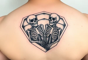 2 skeletons in a coffin together in a traditional style tattoo idea
