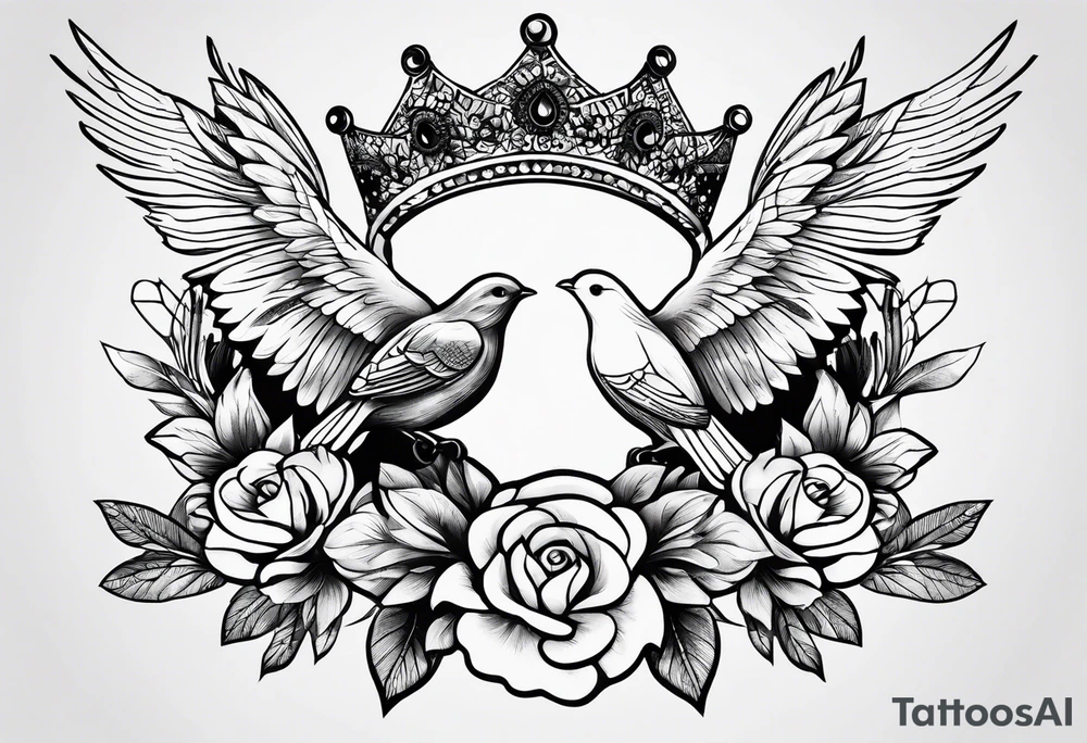 Doves flowers crown tattoo idea