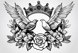 Doves flowers crown tattoo idea
