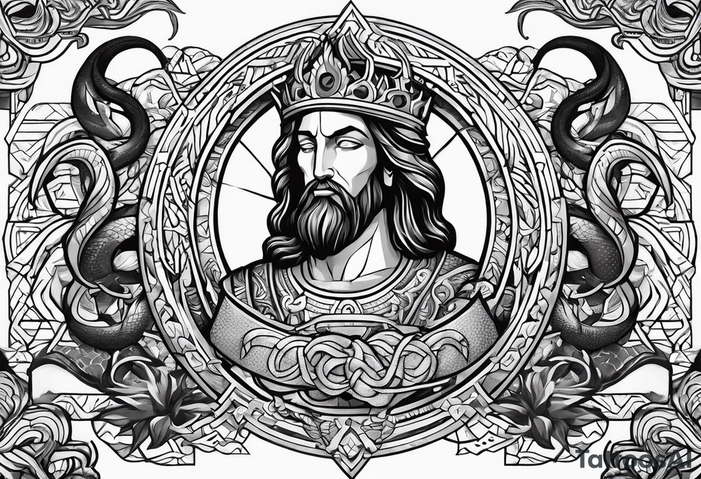 Almighty powerful King Jesus battling the Serpent tattoo idea