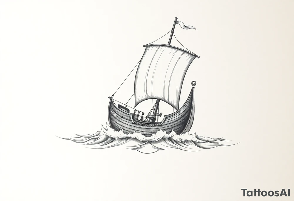 a viking ship sails across the sea. tattoo idea