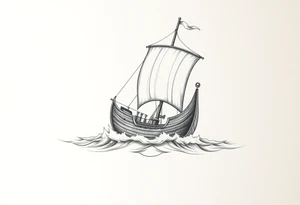 a viking ship sails across the sea. tattoo idea