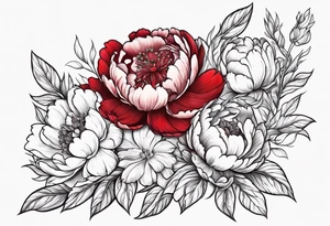 Red peony with small rabbit on petal tattoo idea