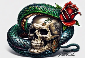 Snake wrapped around a dagger piercing through a skull tattoo idea