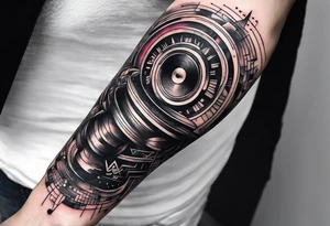 A forearm tattoo about electronic music. Not too minimalistic but not too detailed. Abstract tattoo idea