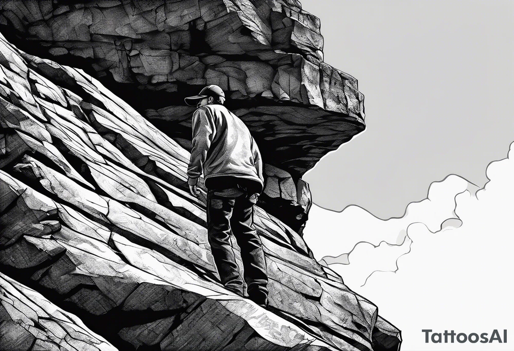 A shadow on the edge of a Cliff written under
“Never look down “ tattoo idea