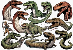 Huge prehistoric snake fighting a T rex tattoo idea
