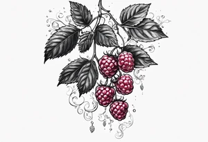 a long raspberry branch that is hanging upside down with small raspberries on it tattoo idea
