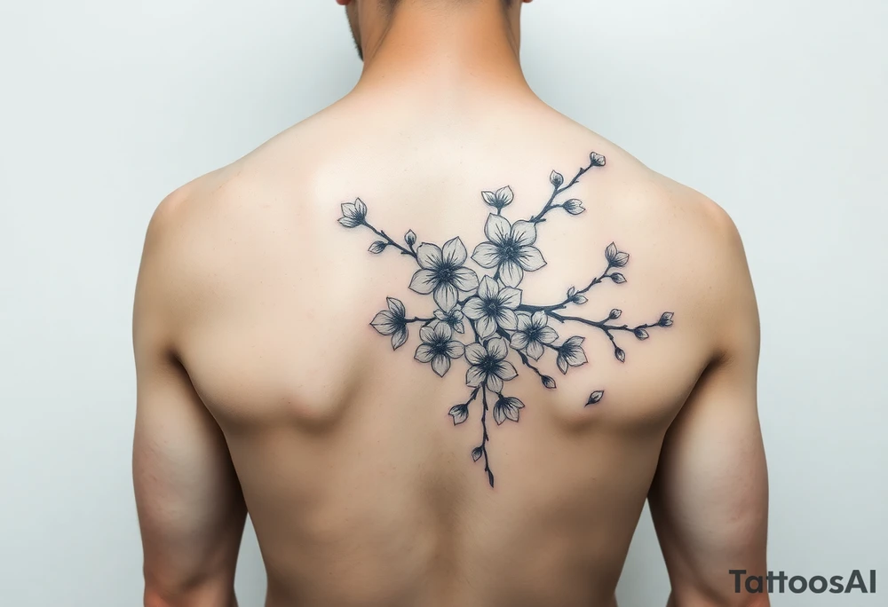 delicate cherry blossoms swirling in spring breeze with petals tattoo idea