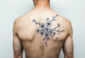 delicate cherry blossoms swirling in spring breeze with petals tattoo idea