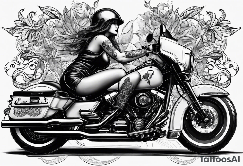 Bikergirl mit geflochtenen zöpfen tattoo idea
