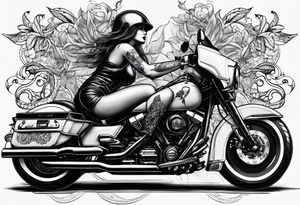 Bikergirl mit geflochtenen zöpfen tattoo idea