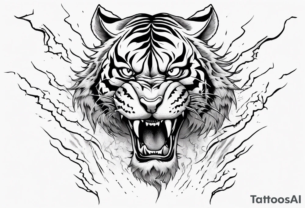 mythical ferocious tiger with lightning around it. The tattoo is for a forearm sleeve tattoo idea